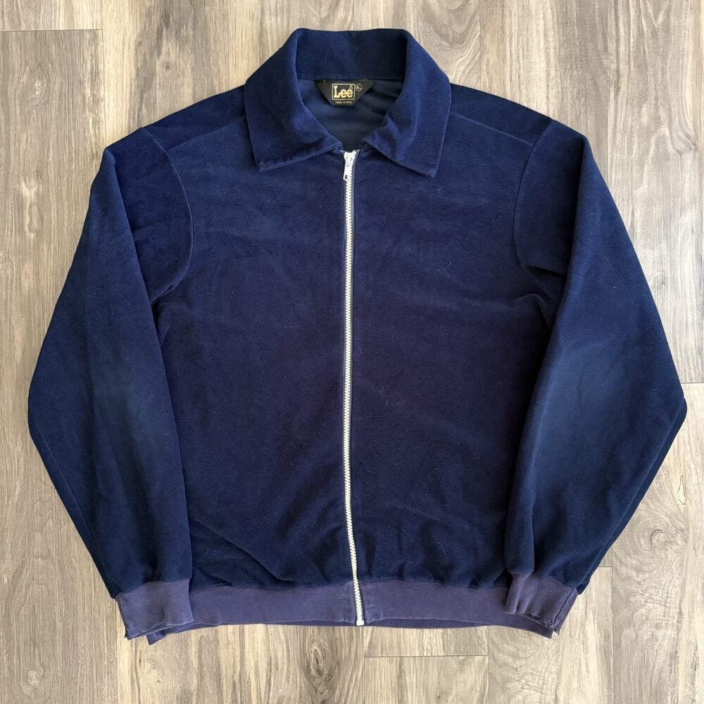 Vintage 1970s Lee Velour Track Jacket Men's Size L Blue Fade
